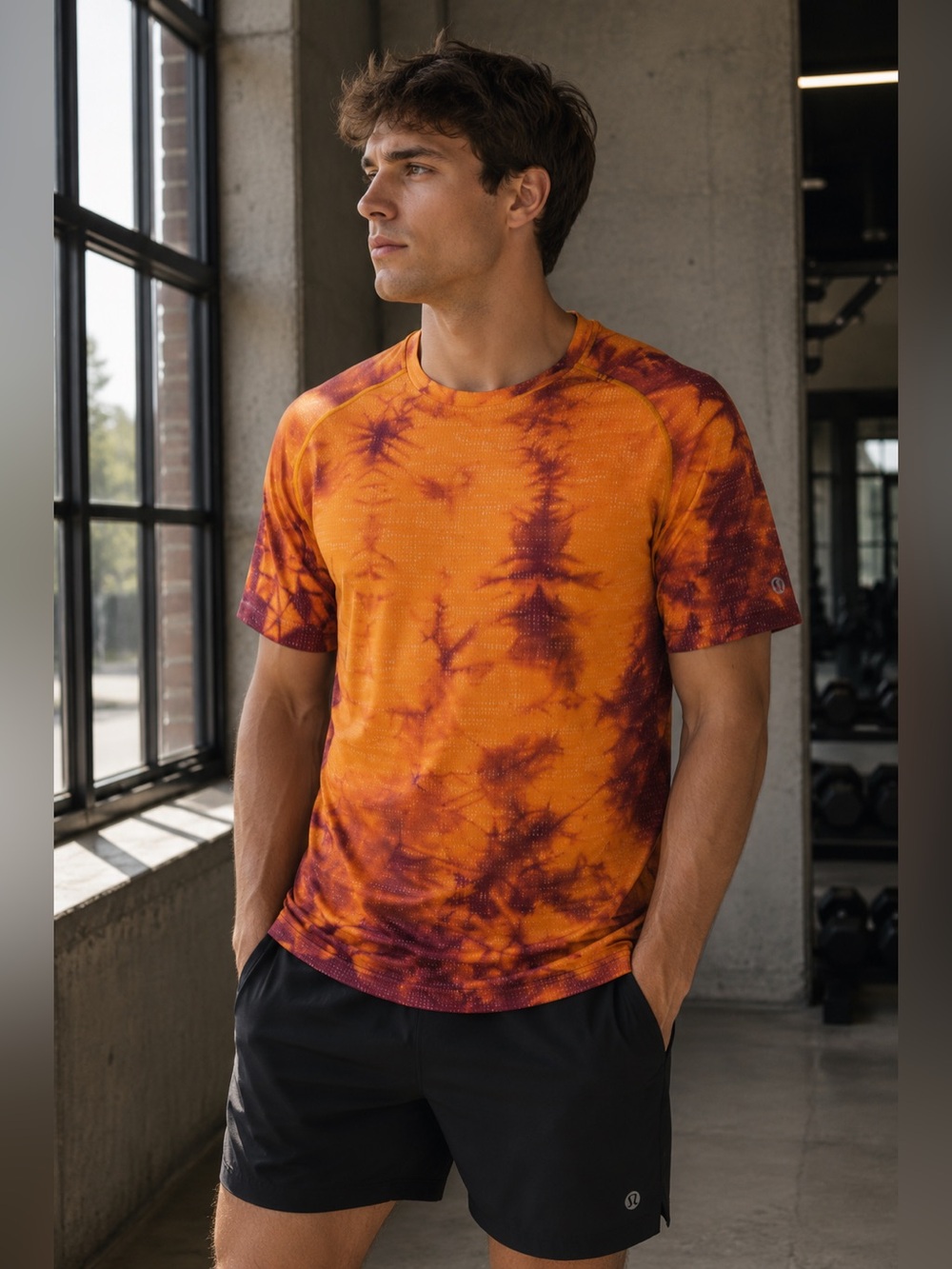 Lululemon Mens Metal Vent Tech Orange Red Tie Dye Short Sleeve Athletic Shirt